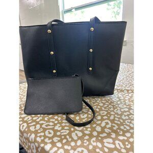 Large Black Shoulder Bag with Coin Pouch